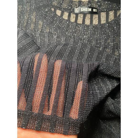 Sheer Sparkly Striped Cropped Top - Long Sleeve - Size S - Picture 5 of 11